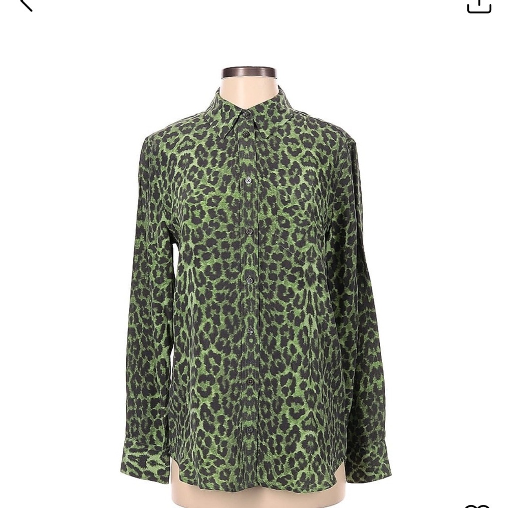 Equipment Silk Leopard Print Long Sleeve Button Down Blouse Top Cheetah Animal
